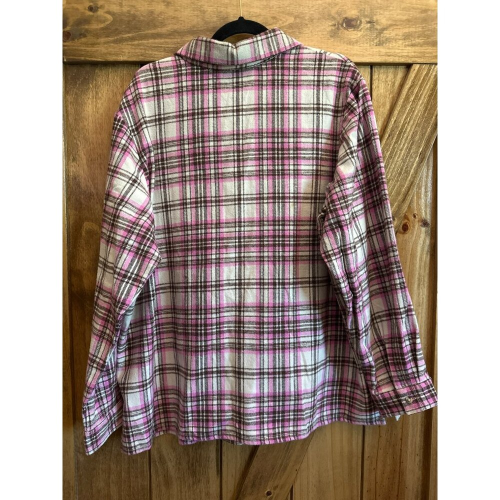 Denim & Co. Womens Plaid Long Sleeve Button-Up Shirt 1X Cotton - Picture 2 of 3